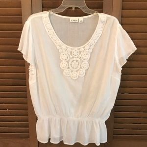 |EUC Cato White Blouson Crochet Trim Blouse - XL